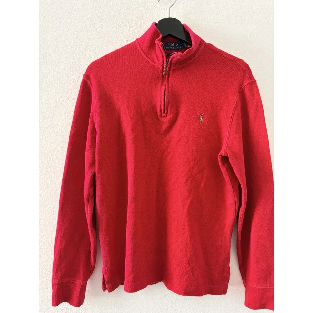Polo Ralph Lauren Men's Estate Rib Quarter-Zip Pullover Sweater Red 100% Cotton